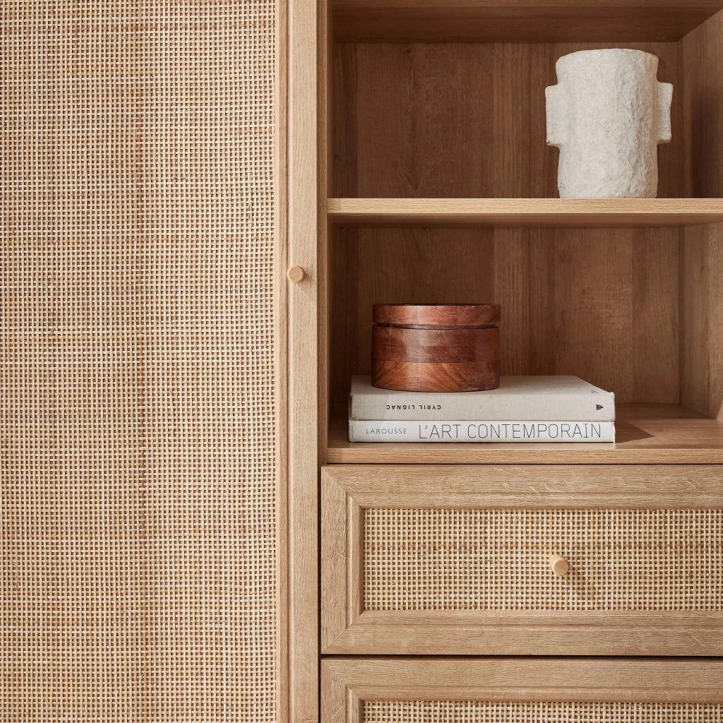 Credenza con decoro in canna e legno, 101.5cm, marrone naturale