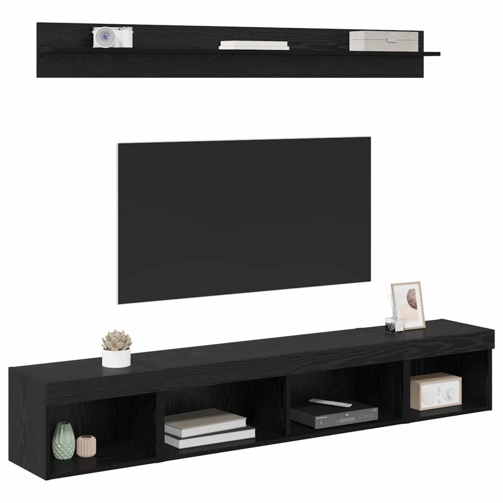 Set di Mobiletto da TV a Parete con led 5 pcs Rovere Nero 3402954