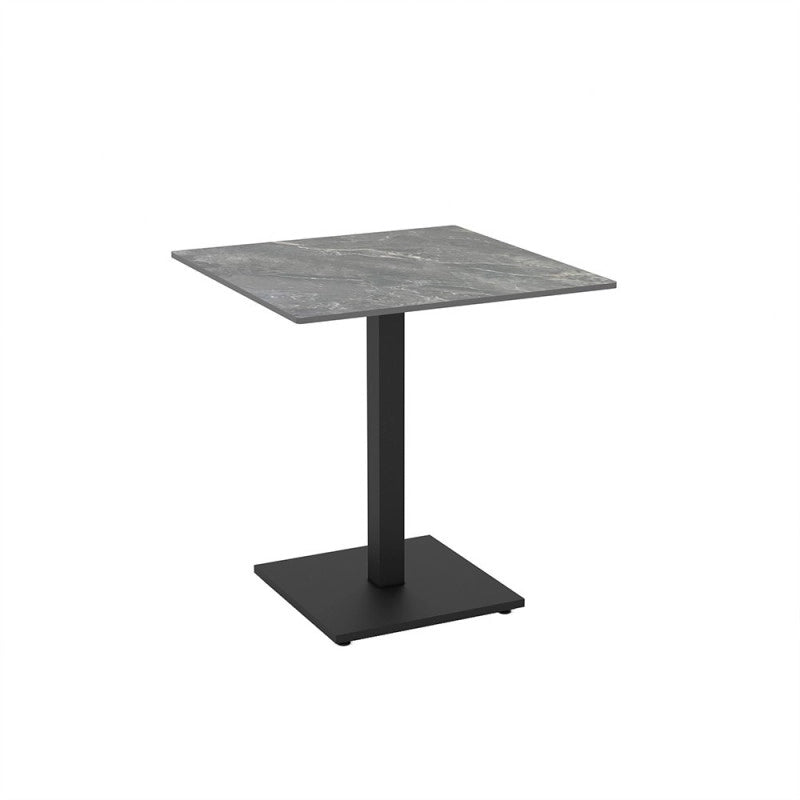 Set 2 tavoli Elora 70x70 con piano in ceramica effetto marmo grigio e gambe nere