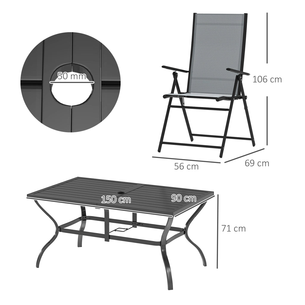 Set da Giardino 7 Pezzi con Tavolo e Sedie Pieghevoli ¨C zephmum ¨C Grigio