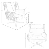 Poltrona girevole in pelle e tessuto marrone con stampa marrone