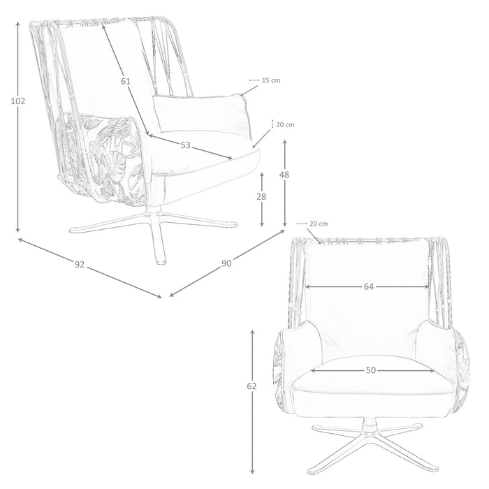 Poltrona girevole in pelle e tessuto marrone con stampa marrone