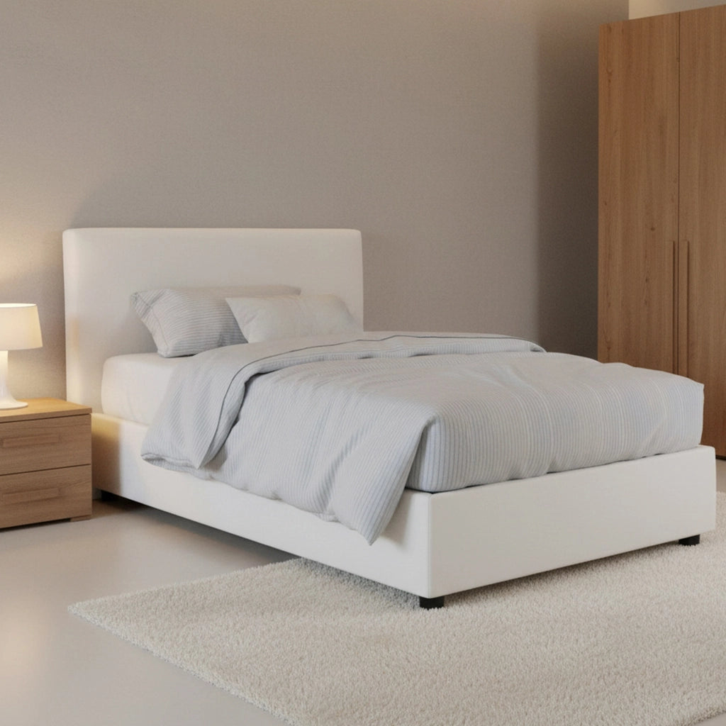 Alvino, Letto Piazza e Mezza Materasso Incluso Made in Italy, Bianco