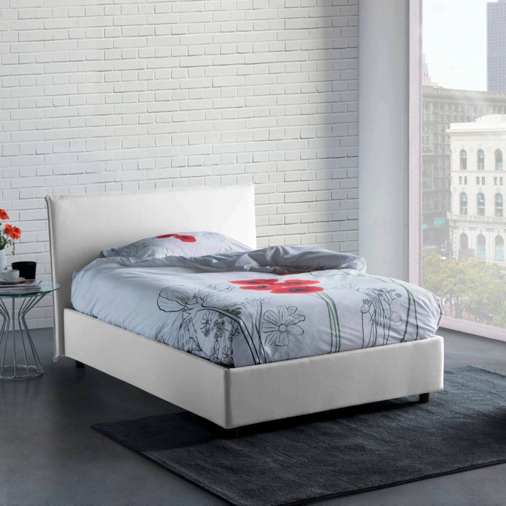 Alvino, Letto Piazza e Mezza Materasso Incluso Made in Italy, Bianco