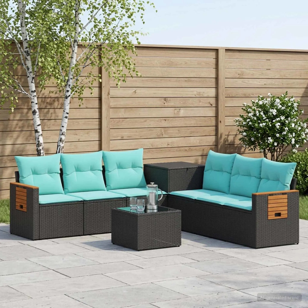 Set di divani 8 pz Nero e Blu Rattan sintetico e Acciaio 3448580