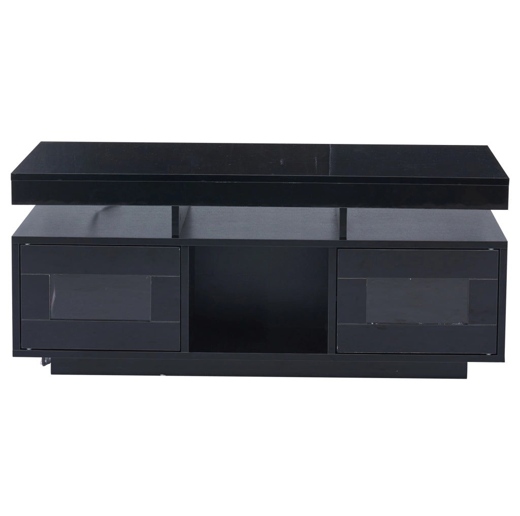 Tavolino da caffè nero lucido 100×50×43 cm con LED; presa UE; USB e mobiletto