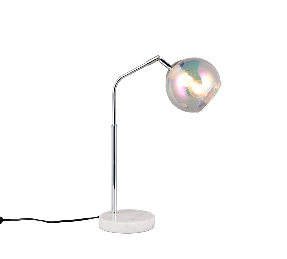 Lampada da tavolo, metallo e vetro, cromo, H 45 cm, Paxton