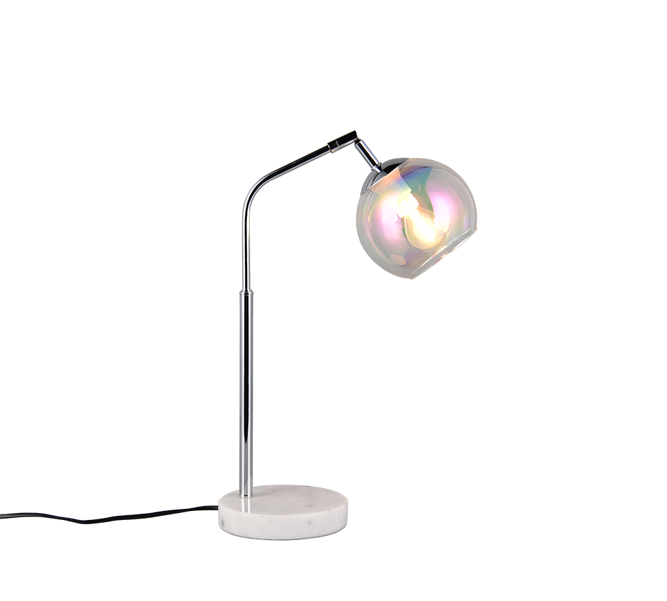 Lampada da tavolo, metallo e vetro, cromo, H 45 cm, Paxton