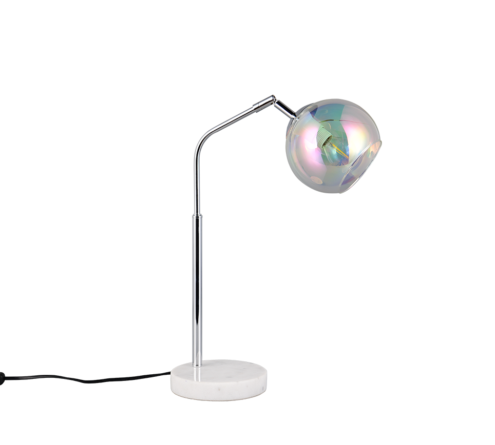 Lampada da tavolo, metallo e vetro, cromo, H 45 cm, Paxton