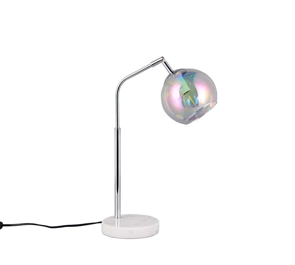 Lampada da tavolo, metallo e vetro, cromo, H 45 cm, Paxton