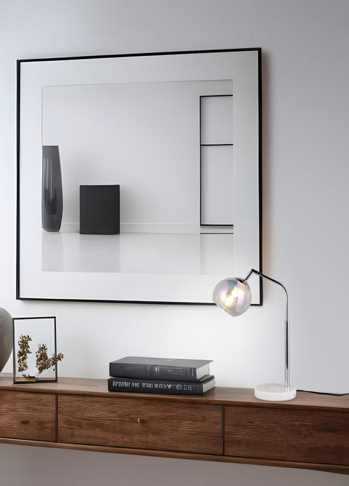 Lampada da tavolo, metallo e vetro, cromo, H 45 cm, Paxton