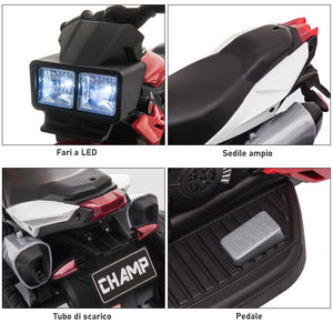 Moto Elettrica per Bambini 6V con 3 Ruote Rosso