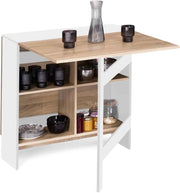 Consolle pieghevole EDI per 2-6 persone con contenitore in legno bianco e piano in faggio 150 x 80 cm
