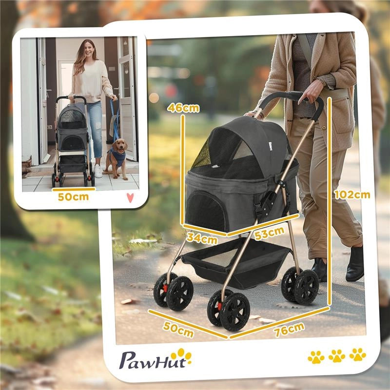 PASSEGGINO PER CANI 3 IN 1 PIEGHEVOLE CON BORSA TRASPORTINO E CESTINO INFERIORE GRIGIO