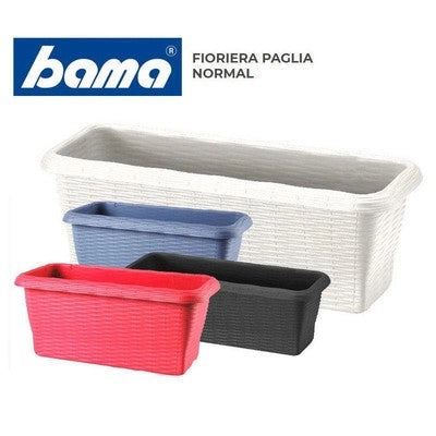 BALCONETTA VASO FIORIERA RETTANGOLARE PAGLIA IN PLASTICA CM. 60X20X17,5H