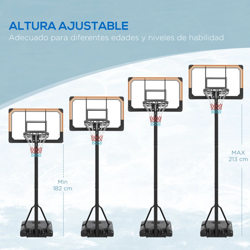 Canestro da Basket Regolabile 182-213 cm ¨C Xylo ¨C Con Ruote Base Riempibile Nero