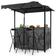 Set da giardino BBQ all'aperto 3 pezzi con tavolo bar e 2 sgabelli bar pieghevoli, Gazebo per grill con tettoia piscina Grigio-Accessori per barbecue