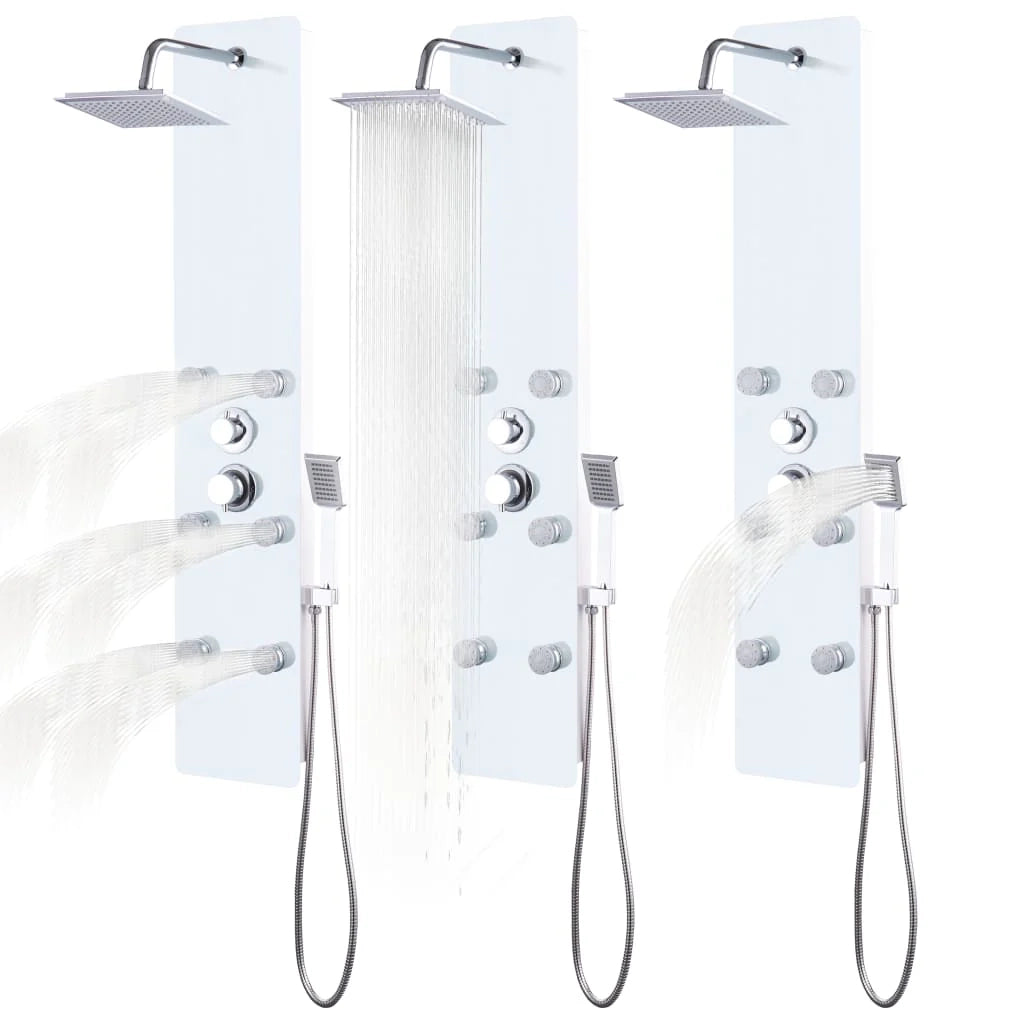 Pannello doccia con soffione rubinetto vetro acciaio inox 130 cm bianco 02_0003434