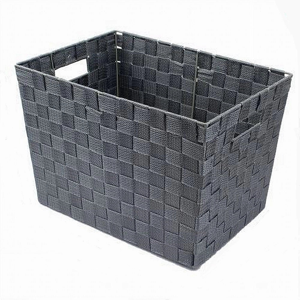 Trade Shop - Portaoggetti Cesto In Tessuto Intrecciato 38x26x25cm Maniglie Grigio Scuro 79038 -