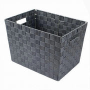 Trade Shop - Portaoggetti Cesto In Tessuto Intrecciato 38x26x25cm Maniglie Grigio Scuro 79038 -