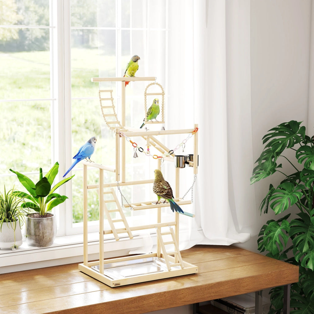 Trespolo per Pappagalli con Giochi ¨C zephmum ¨C Legno Naturale