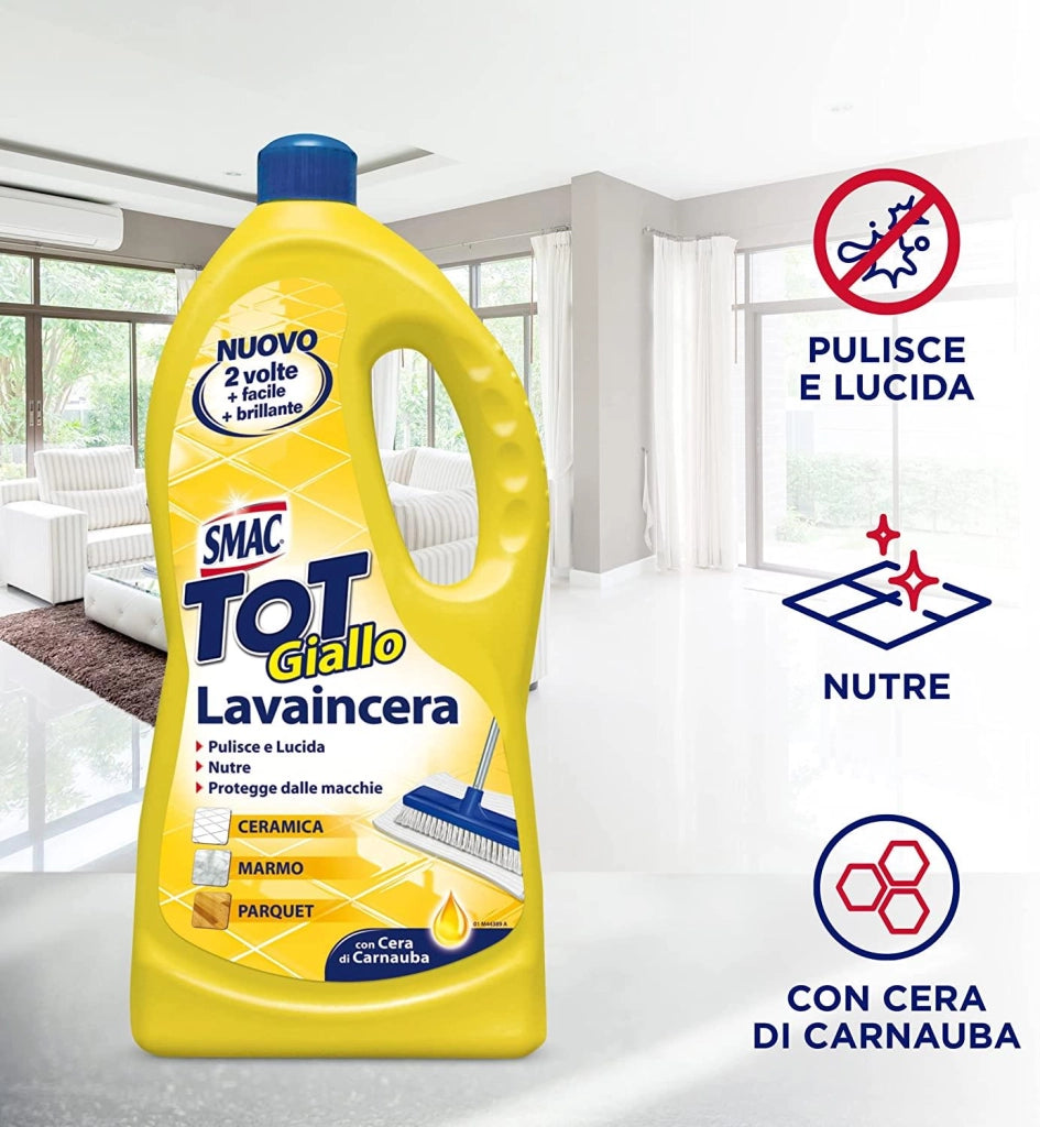 SET 12 CONFEZIONI SMAC TOT GIALLO DETERGENTE LAVAINCERA CON CERA DI CARNUBA 1 LT