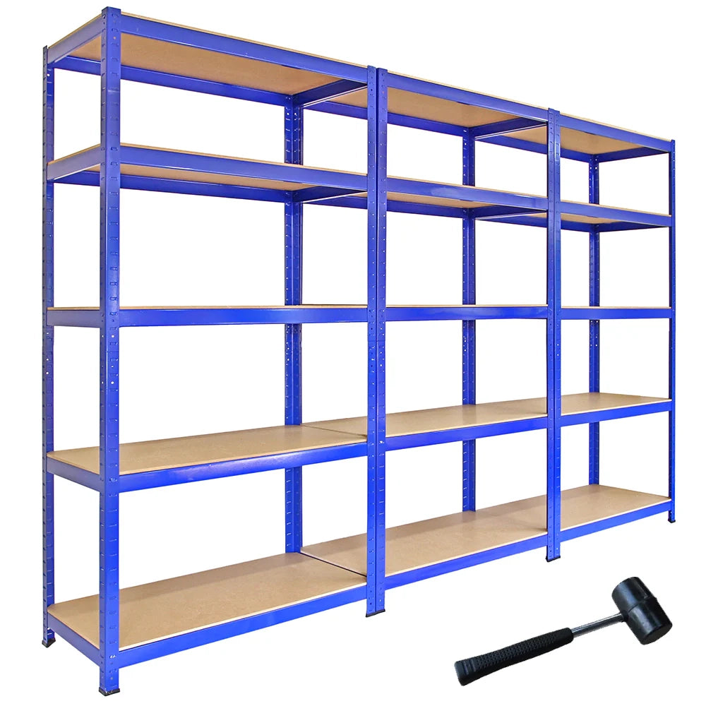 Set 3 Scaffali Metallici 90x50x180 cm 5 Ripiani MDF Portata 200 kg