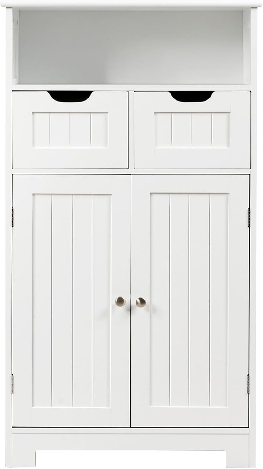 Armadietto Terra da Bagno Mobile Autoportante, Mobiletto Ufficcio Multiuso, con Cassetti e Ripiani, Ampio Spazio, Legno (Bianco)