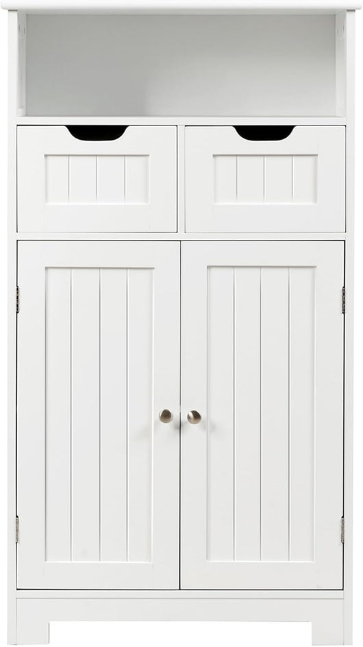 Armadietto Terra da Bagno Mobile Autoportante, Mobiletto Ufficcio Multiuso, con Cassetti e Ripiani, Ampio Spazio, Legno (Bianco)