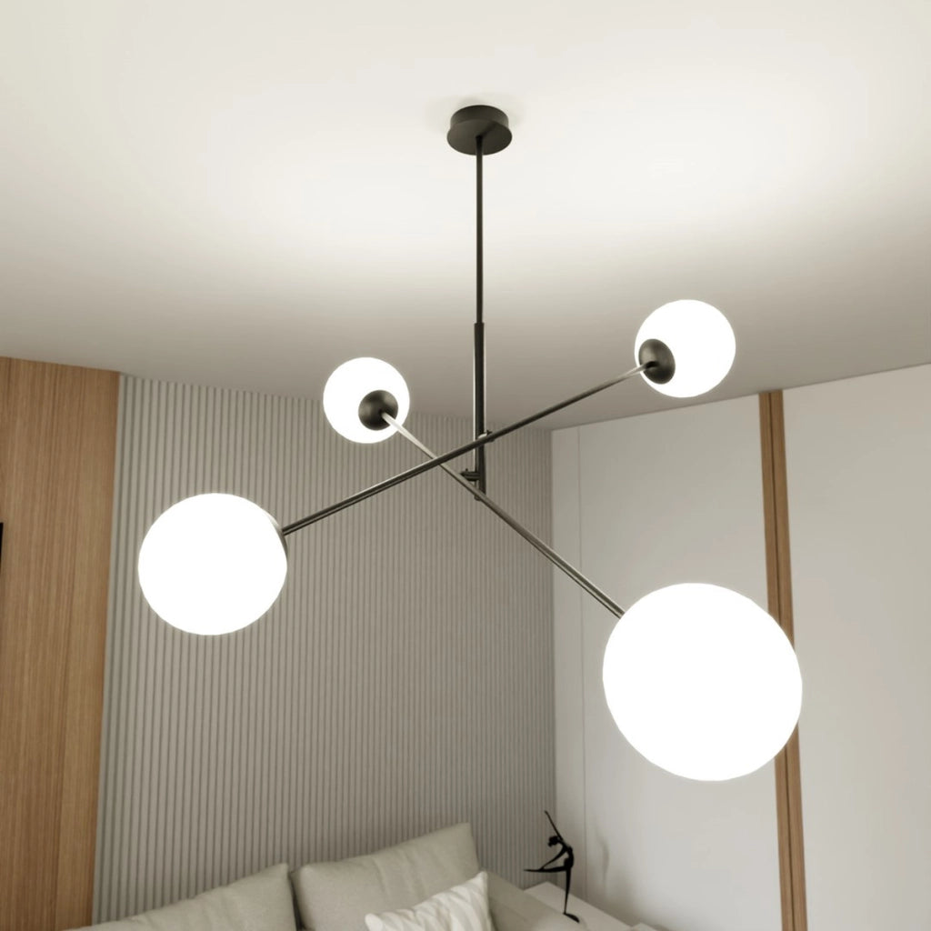 Lampada a sospensione LINEAR in acciaio nero e vetro opalino