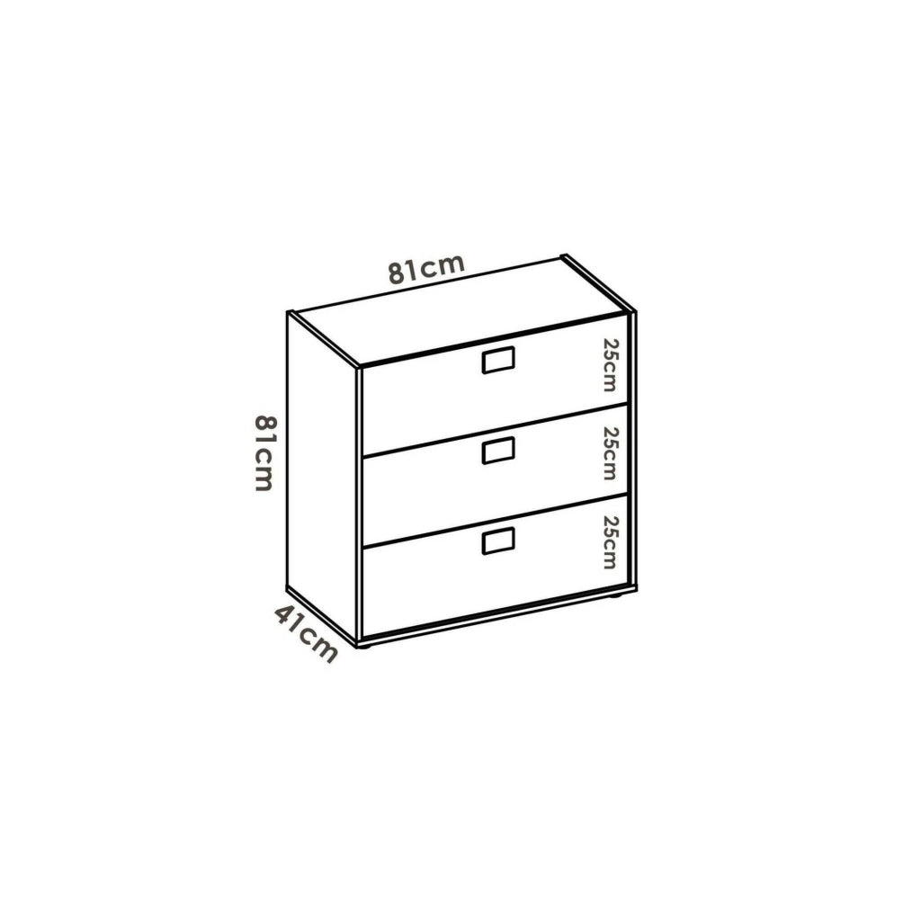 Cassettiera Alibaba, Settimanale per camera da letto, ComÒ² con 3 cassetti, 80x43h81 cm, Rovere e Bianco