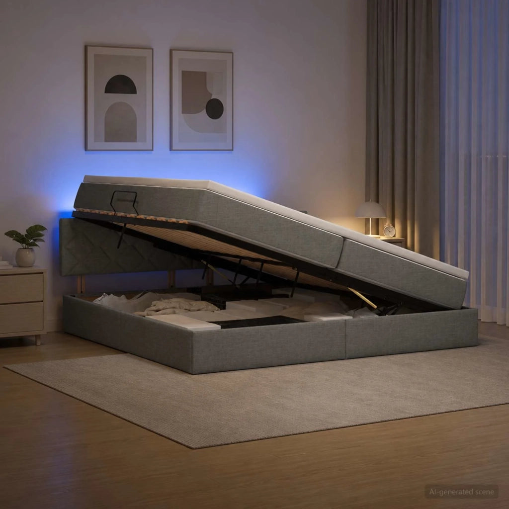 Letto con contenitore LED e materasso Grigio Scuro 200 x 200 cm 3459148