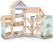 Casa delle Bambole in Legno, Casetta delle Bambole a 3 Piani con 41 Mobili e Accessori, Giocattolo per Bambini 3+ Anni,107 x 82,5 x 94,5 cm (Arancione)