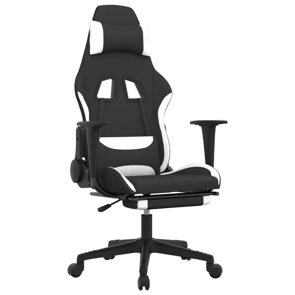 Sedia da Gaming | Sedia da e-sports con Poggiapiedi Nero e Bianco in Tessuto