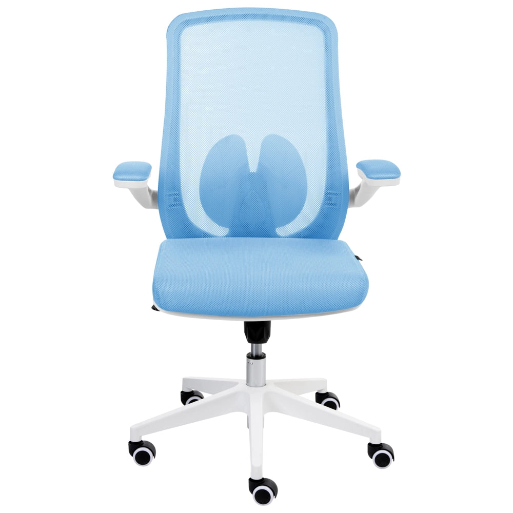 Sedia da ufficio con base girevole e braccioli regolabili in altezza con rete azzurro stile moderno