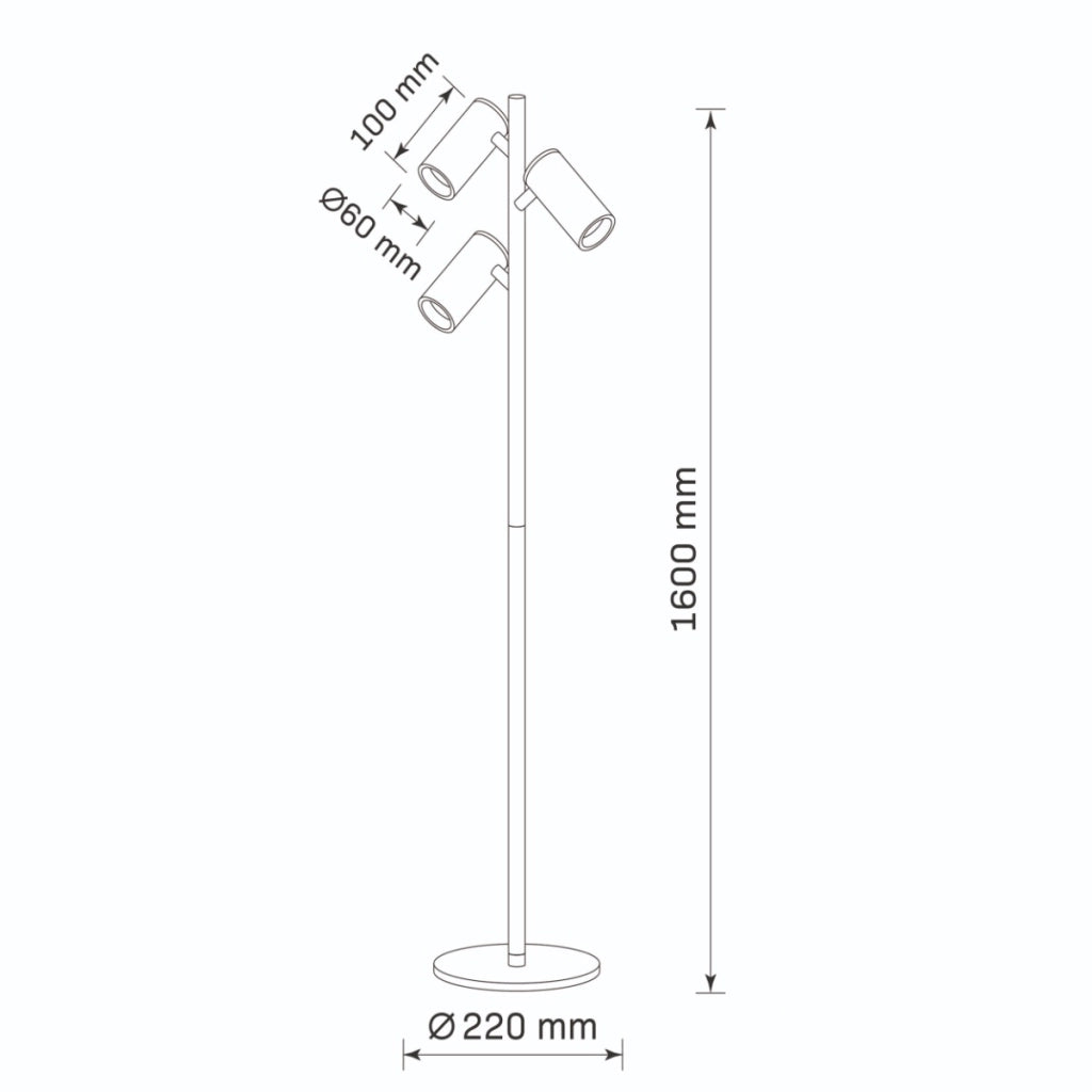 Lampada da terra nera spot oro interno 3xGU10 Polux