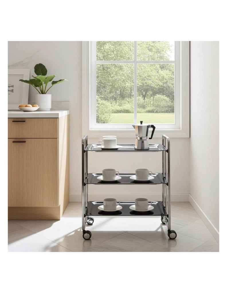 Carrello da cucina pieghevole cromato con ruote BAUHAUS 3 ripiani