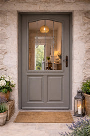 Porta d'ingresso in legno vitreo, Santiago grigio RAL7039, H,215xl,90 p, sinistra Cote Tableau senza maniglia