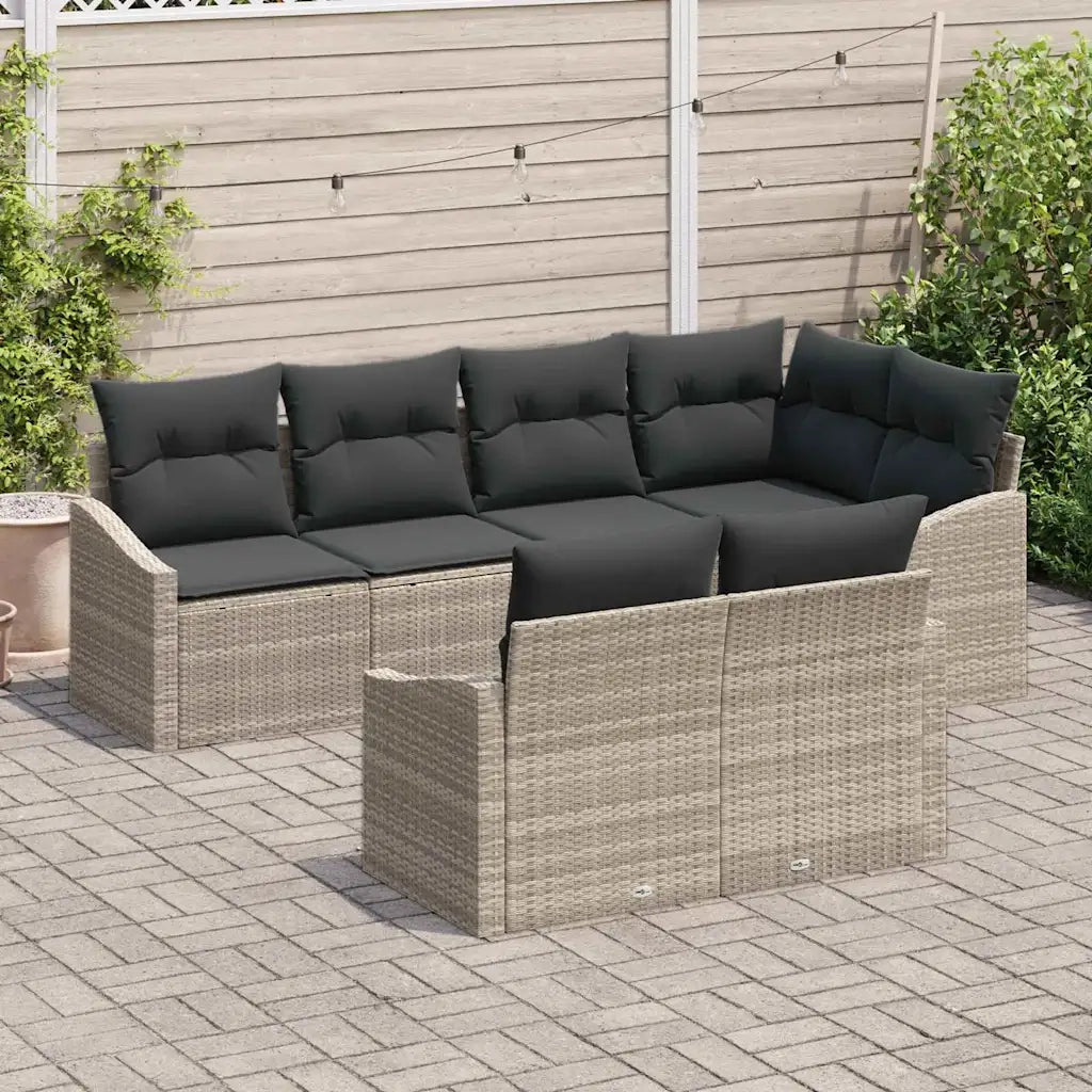 Set di divani con cuscino 7 pcs Grigio chiaro polyrattan