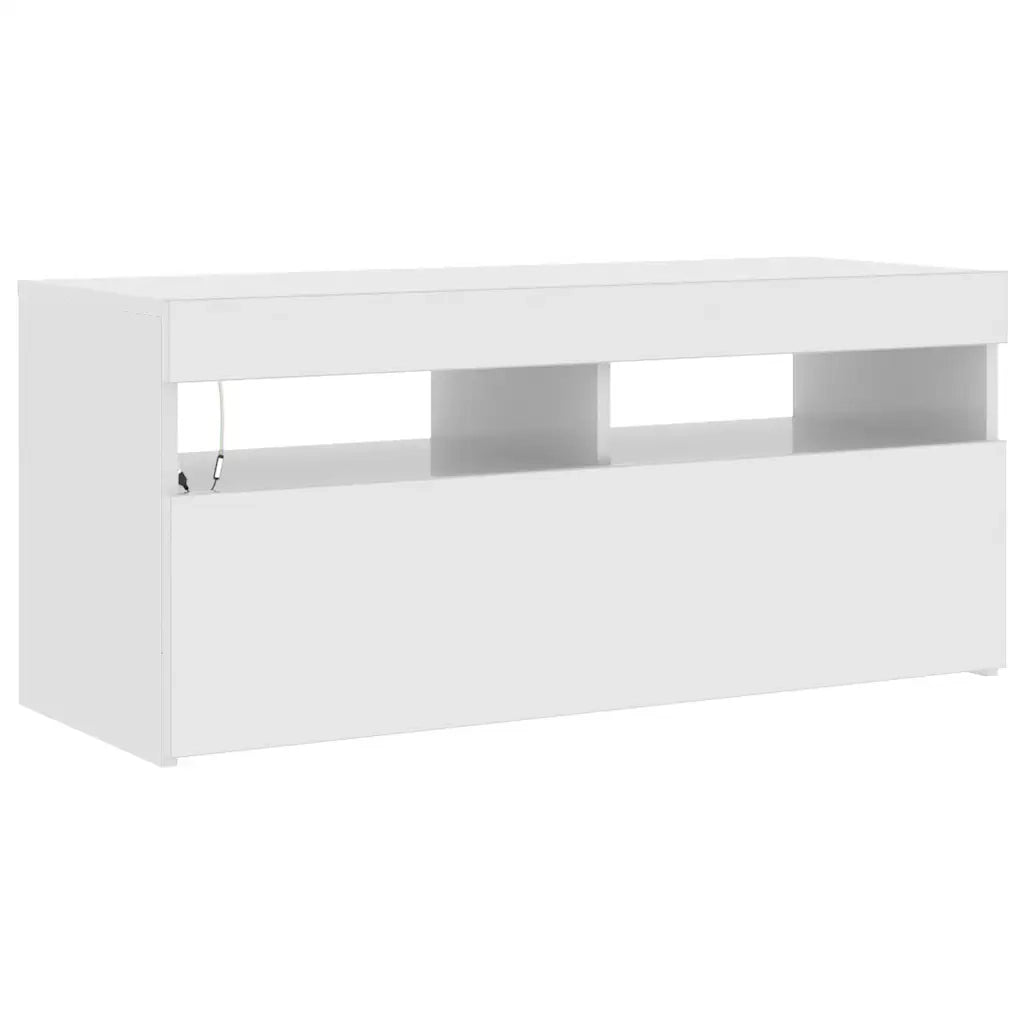 Mobile Porta TV con Luci LED Bianco Lucido 90x35x40 cm 804388