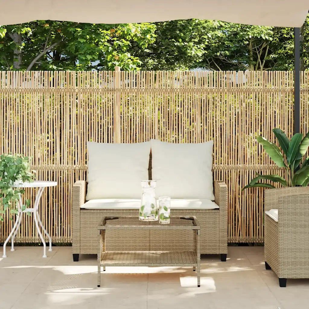 Divano Giardino 2 Posti con Cuscini e Tavolo Beige Polyrattan 4103849