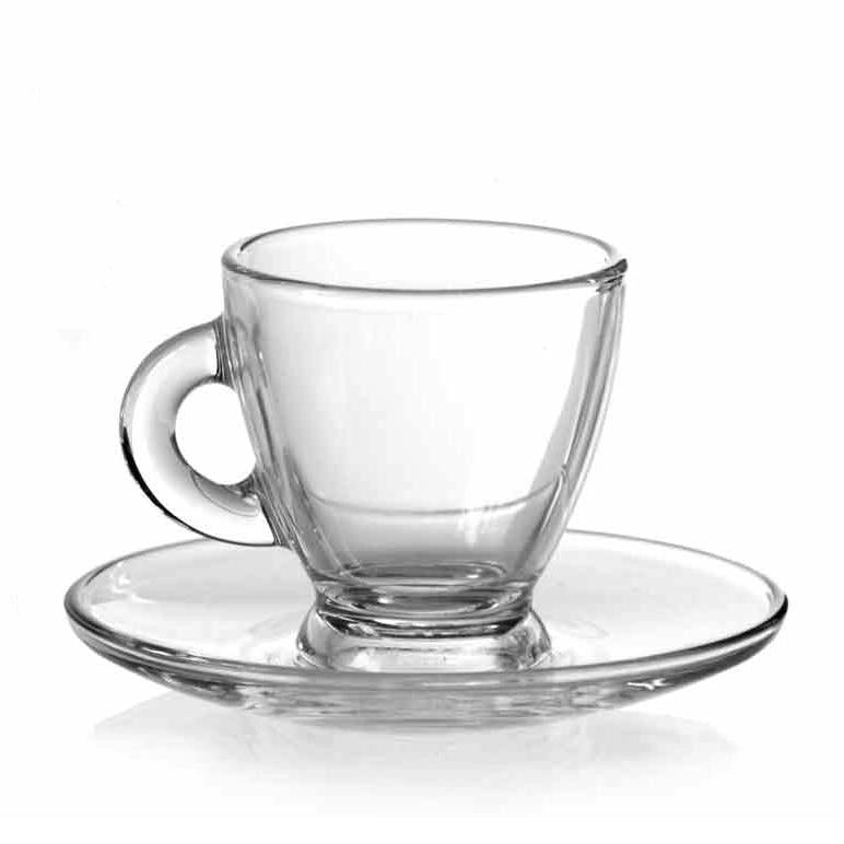 SET DI 12 TAZZINE DA CAFFÈ CON PIATTINO DA 95CC IN VETRO TRASPARENTE 6 X 6,5 CM