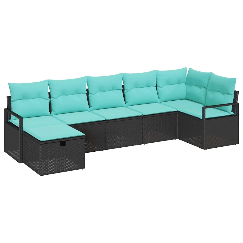 Set di divani con cuscino 7 pcs Nero e Turchese polyrattan