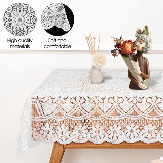 Tavolo quadrato copri tavolo, 90 x 90 cm, decorato con motivi floreali, bordi francesi, copri tavolo piccolo per sala da pranzo, cucina e campeggio, bianco (A)