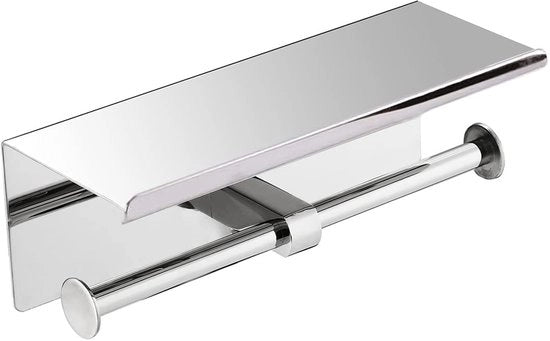 Doppio supporto per carta igienica, con piastra per cellulare, specchio 8K in acciaio inossidabile SUS304, supporto per carta igienica doppio a muro.