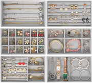 Set di accessori per gioielli 6 pezzi, organizzatore per cassetta di gioielli e tavolo da toeletta, anelli, orecchini, collane, bracciali, cassetta di gioielli in velluto (grigio chiaro)