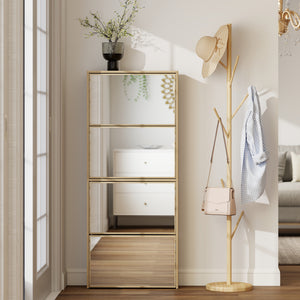 Scarpiera a Specchio 63x17x146 cm a 4 Ante Antiribaltamento in Legno color Legno