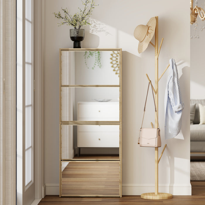 Scarpiera a Specchio 63x17x146 cm a 4 Ante Antiribaltamento in Legno color Legno