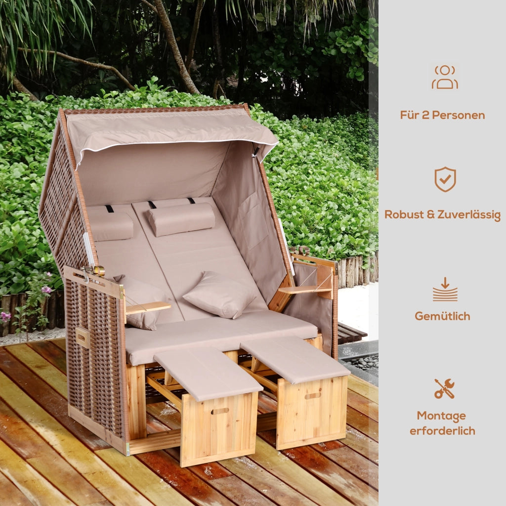 Strandkorb 2 Posti con Schienale Regolabile ¨C Minimal ¨C Beige 118x79x160cm