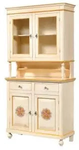 Credenza cristalliera napoletana in legno 2 ante Shabby chic avorio anticato decorato a mano